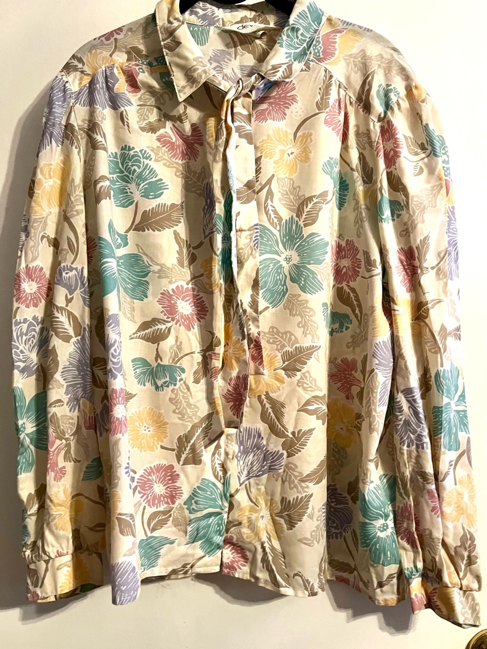 Lady Devon 70s/80s Secretary‎ Blouse-Pastel Floral Vintage Button-UpTop-18